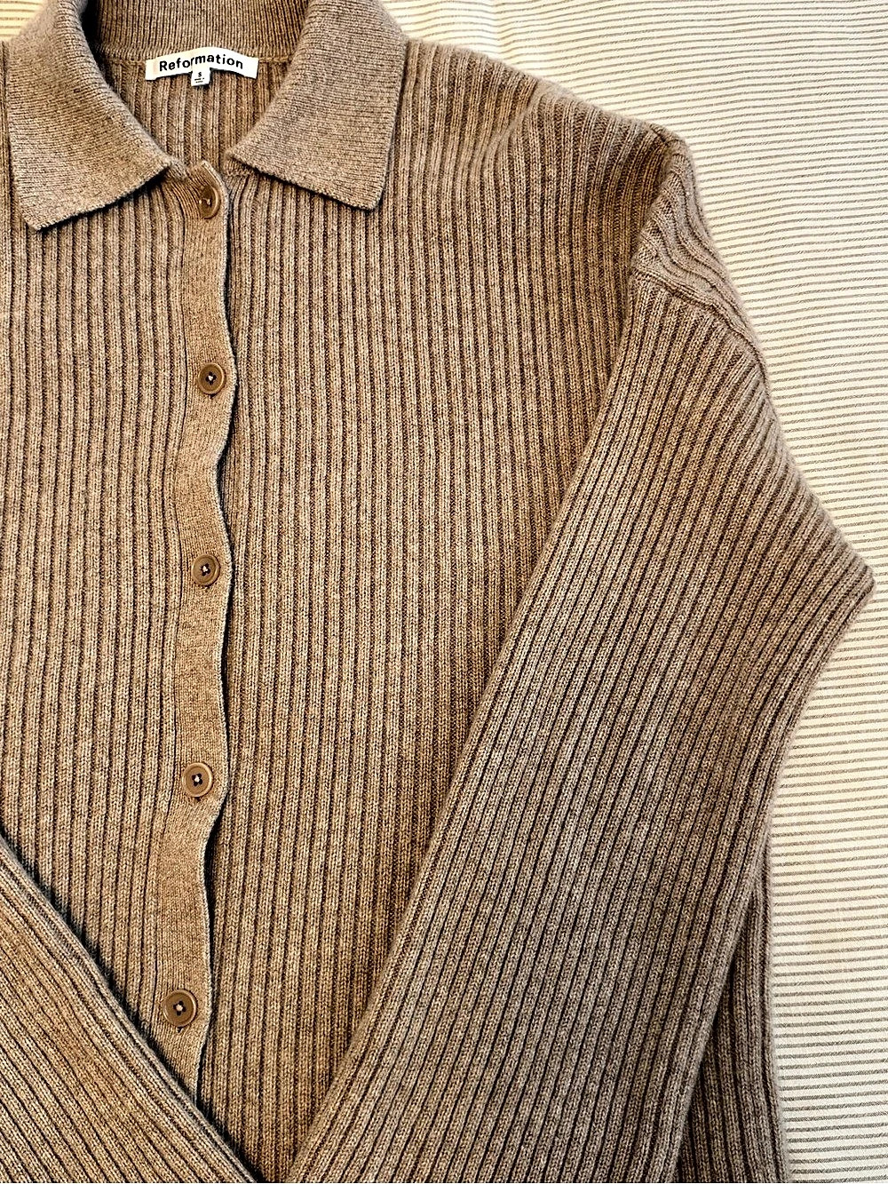 Reformation Brooklyn Cashmere Polo Sweater Brown - Picture 4 of 4